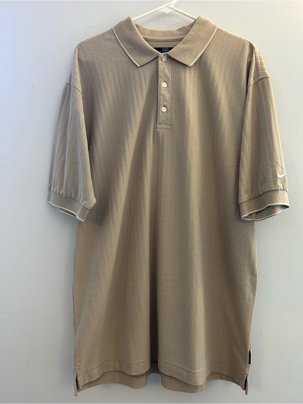 Nike Men's Tan Polo Shirt with Subtle Stripe